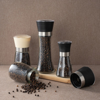 Bouteilles de broyeurs à épices en verre rond transparent vides avec couvercles, pour sel de mer et poivre, personnalisables, faciles à nettoyer, vente en gros