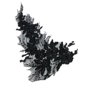 Aplique de Tecido de Poliéster com Bordado em Tela, Renda de Osso, Lantejoulas e Flores para Decoração de Vestidos de Noiva e Roupas, Acessório DIY Preto - Product Image 5