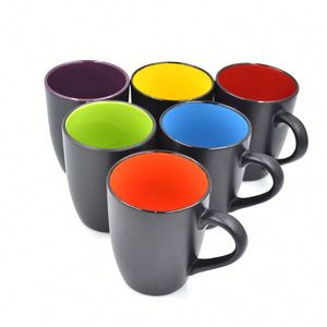 Juego de Tazas de Cerámica Brillante de 10 oz, Tazas de Café Coloridas por Dentro, Tazas para Leche, Servicio de Restaurante para Agua y Capuchino - Product Image 1