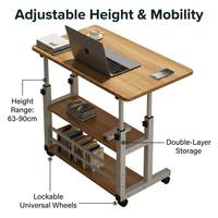 Table de lit mobile réglable en MDF avec étagères de rangement, bureau d'appoint moderne pour ordinateur portable, idéale pour petits espaces, dortoirs et études