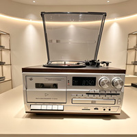 G30145 Lecteur de disques vinyles en bois 9-en-1 avec USB, lecteur CD, magnétophone, radio AM/FM, phonographe, Bluetooth et haut-parleurs