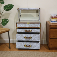 Armoire de rangement en cuir de style rétro avec vitrine à miroir avec tiroirs de coffre pour ornements valise au trésor