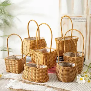 Giỏ hoa dệt tay: Đồ thủ công bằng tre thủ công mỹ nghệ để trang trí hoa nhà cửa phong cách - Product Image 2