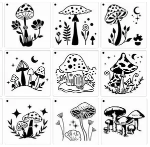 A variety of mushroom hollow painting templates spring ground mushroom plant garden plant flower painting model
