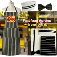 Ensemble de costume de serveur classique des années 1990, tablier, chapeau, nœud papillon, hôtel, restaurant, bar, tabliers rayés rouge et blanc pour serveuse