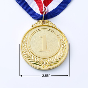 Cero beneficio (medalla de metal, 2,5 pulgadas) Medallas de premios deportivos, medallas de oro para ganadores del 1er lugar, con cinta roja, blanca y azul de 32 pulgadas