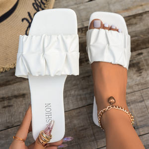 รองเท้าแตะลำลองมีจีบสำหรับผู้หญิง, ระบายอากาศน้ำหนักเบามีไซส์พิเศษรองเท้าแตะส้นเตี้ยสำหรับใส่ในฤดูร้อน - Product Image 4
