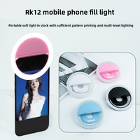 Mini anneau lumineux portable RK12 rechargeable par USB, LED pour téléphone, accessoire de beauté pour appareil photo avec fermeture à glissière pour la photographie