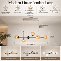 Luminaire suspendu moderne en verre à six globes dorés pour salle à manger, îlot de cuisine, salon, boutique, espace de détente
