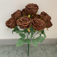 Bouquet de roses en soie fait main B1498, couleur café foncé, 9 têtes, arrangement floral artificiel moderne, décoration de mariage marron