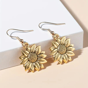 Elegant Sunflower Ear <b>Hook</b> <b>Earrings</b> For Women Floral Drop <b>Earrings</b> Fashion Daily Wear Jewelry Wholesale - Product Image 2