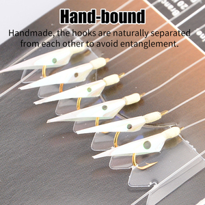 White <span class=keywords><strong>Hage</strong></span> Skin Sabiki Rig Anzuelos de cuerda de piel de pez real Sabiki Rig para mar Luminoso Suave Camarón Anzuelo de pesca Señuelo Sabiki Bait - Product Image 3