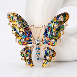 Hot Sale Crystal Rhinestone Zircon Colourful Enamel Butterfly Brooches Bulk For Women Girls