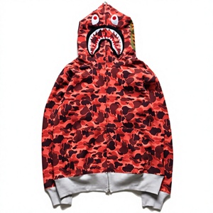 Sudadera con Capucha y Cremallera de Camuflaje Rojo, Unisex, Estilo Urbano, Tejido de Punto, Poliéster, Manga Larga, Logotipo Frontal, Invierno - Product Image 1