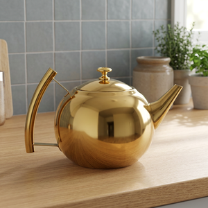 Bouilloire à thé en métal doré avec couvercle et poignée, design moderne, pot à eau - Product Image 3