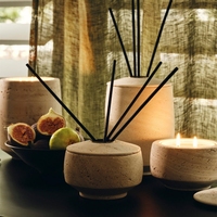 STONEKOCC Pot à bougie en marbre travertin naturel avec couvercle, pot en pierre et tasse en verre transparent, décoration pour la maison et le salon