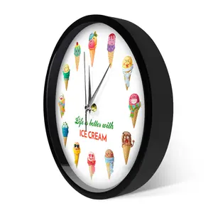 Жизнь лучше с мороженым мультяшный металлический каркас светодиодные настенные часы с активацией звука сладкий десерт магазин Настенный декор настенные часы
