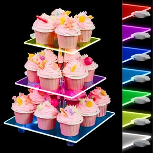 Fabrieksgroothandel 3-laags acryl cupcaketoren met oplaadbaar licht, transparante desserttafelstandaard voor bruiloft, afstuderen, Pasen - Product Image 2