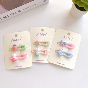 Pinza de pelo de dibujos animados coreanos para niñas, pinza de pico de pato con flor dulce, no daña el cabello, horquilla para niños, flequillo, horquilla rota, 2 unids/set - Product Image 5