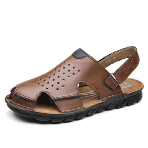 Men Genuine Leather <b>Closed</b> <b>Toe</b> Flat <b>Sandals</b> Breathable Casual Rubber Outsole Buckle Strap Outdoor Walking Shoes - Product Image 5