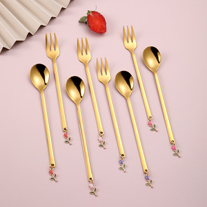 Wholesale Eco-Friendly 304 Rose Stainless Steel Spoon <b>Coffee</b> Fork Flatware <b>Set</b> with <b>Gift</b> Box for Giveaways - Product Image 1