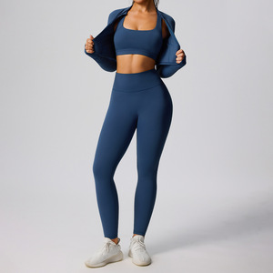 Conjunto de Yoga con Chaqueta de Cierre Completo y Tela Cloud, Talla Europea, Bra y Leggings para Mujer, Ropa Deportiva Transpirable para Entrenamiento - Product Image 4