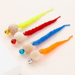 Jouet interactif pour chat, chenille en bois avec perles et clochette, têtes interchangeables pour chatons, anti-ennui pour animaux de compagnie - Product Image 2