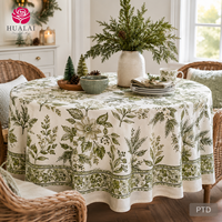 Nappe ronde HuaLai 8 pieds x 10 pieds en polyester à imprimé floral vert pour banquet et fête à domicile