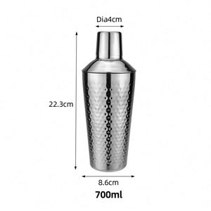 Shaker à cocktails en acier inoxydable de 700 ml avec passoire intégrée, design martelé créatif, outils de mélange pour barman, shaker Cobbler - Product Image 2