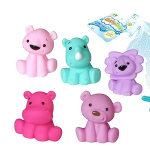 Soft Rubber Swimming Vinyl Animal Shape Squirt Baby Bath Toys Set bear lion rhinoceros hippo cute toys