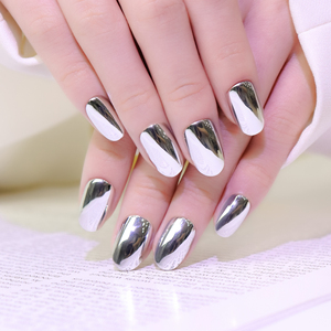AIERFEI fabricante personalizado moda corto ovalado plata cromo prensa en las <span class=keywords><strong>uñas</strong></span> Venta caliente cubierta completa <span class=keywords><strong>uñas</strong></span> postizas <span class=keywords><strong>Uñas</strong></span> acrílicas - Product Image 5