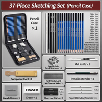 Kit complet de 37 crayons à dessin avec étui et accessoires pour étudiants et artistes, fournitures de dessin en gros
