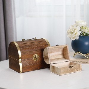 Wooden Gift Box With Gold Trim Lockable <b>Portable</b> Jewelry Storage Treasure Box For Children Money Box - Product Image 3