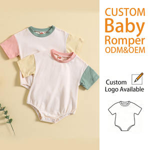 スプライシングデザインベビーサマーロンパース薄手通気性コットンカスタムベビーボディスーツ半袖幼児ジャンプスーツボタン留めODM - Product Image 1