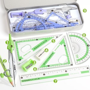 Juego de 8 Compases con Estuche Metálico, Regla, Triángulo y Herramientas de Medición para Dibujo Matemático - Product Image 1