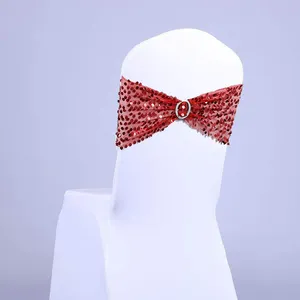 Bow Sash Stretch Glitter Red Stuhl Band Spandex Pailletten Stuhl mit runder Schnalle für Hotel Party Hochzeit