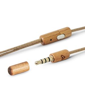 Écouteurs écologiques en bois de cerisier (Mini jack, Intra-auriculaires, Bois durable, Câble en chanvre, Micro, Commande vocale) - Product Image 4