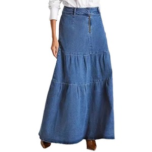 Gonne di <span class=keywords><strong>Jeans</strong></span> lunghe a vita alta Casual da <span class=keywords><strong>donna</strong></span> in Denim a vita alta Maxi abito lungo lungo gonna lunga in Denim a vita alta Maxi gonna - Product Image 1