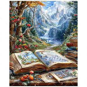 Fantasia 16x20 pollici libro di fiabe per la foresta di pittura da numeri Kit per adulti su tela senza cornice con regalo libro aperto - Product Image 1