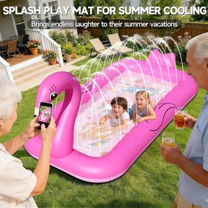Pink Flamingo <b>Inflatable</b> Sprinkler <b>Pool</b>, Outdoor Water Play Mat <b>for</b> Kids - Product Image 2