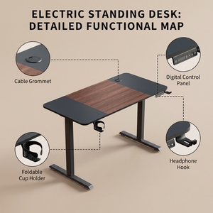 Electric Height <b>Adjustable</b> Standing <b>Desk</b> | Solid Wood Desktop, Black Steel Frame Home <b>Office</b> Use Ergonomic Sit-Stand <b>Office</b> - Product Image 4