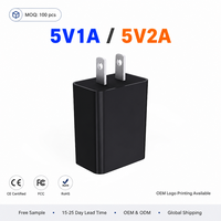 Chargeur USB-A 5V1A/2A avec prise américaine, écologique, compact, pour plusieurs appareils, certifié FCC ETL, protection contre les surcharges, écouteurs, téléphone portable
