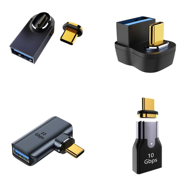 Magnetic Connector 10Gbps USB Type C Male to USB3.0 Female 90 Degree Right Angled Charge Data Adapter for Laptop Phone Tablet