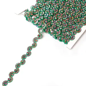 wholesale a row moon transfer ribbon AB crystal stone rhinestone green trim cup chain for clothing