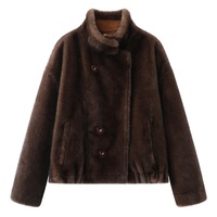 Veste Courte Zeyu en Faux Daim et Peau de Mouton Réversible à Col Montant et Fermeture Éclair Asymétrique, Manteau d'Hiver Style Motard, Manteaux en Fausse Fourrure Écologique pour Femme, ODM
