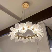 Lustre LED en verre doré style crème français, 500mm+800mm, avec commande par interrupteur et lumière tricolore, à suspension relevable pour villa