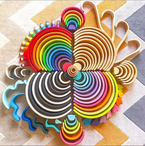 Ensemble de blocs de construction <span class=keywords><strong>en</strong></span> bois arc-<span class=keywords><strong>en</strong></span>-ciel, jouet éducatif pour enfants, jeu d'empilage pour la reconnaissance des couleurs, pour les tout-petits âgés de 0 à 24 mois - Product Image 2