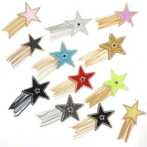 Wholesale Custom Iron on Rhinestone <b>Trim</b> Star Patch With <b>Bead</b> Tassel for Hoodies - Product Image 1
