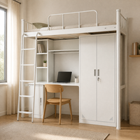 Lit superposé en métal robuste avec bureau et armoire, lit superposé en acier gain de place pour dortoir d'étudiants et de personnel scolaire