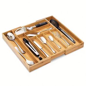 Organisateur de tiroir extensible en bambou pour couteaux, couverts, cuillères et fourchettes - Product Image 4